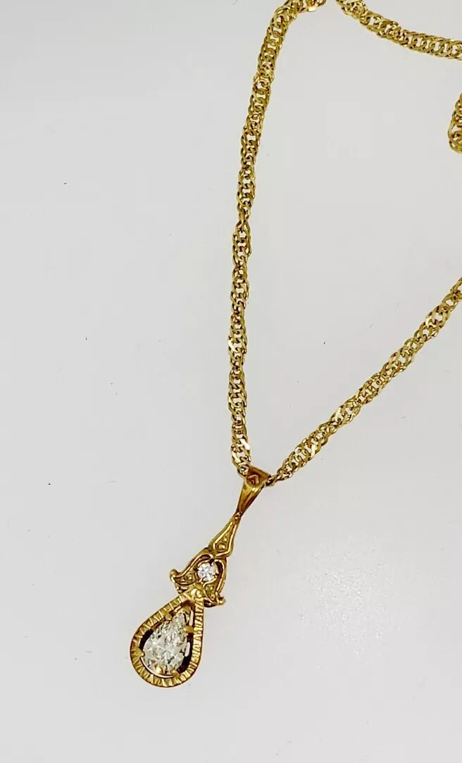 vintage 14k yellow gold pear natural VS diamond pendant ~.65ctw 19.5" chain