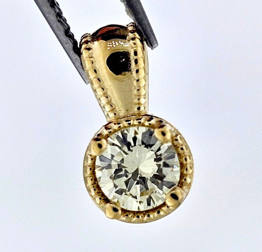 Natural Brilliant Diamond Solitaire Pendant Necklace 14K Gold Bezel Set .27ct