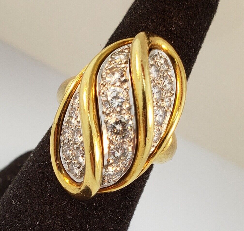 ESTATE 18K YELLOW GOLD RIBBED FREE FORM RING ~1.00 ctw G-VS DIAMONDS