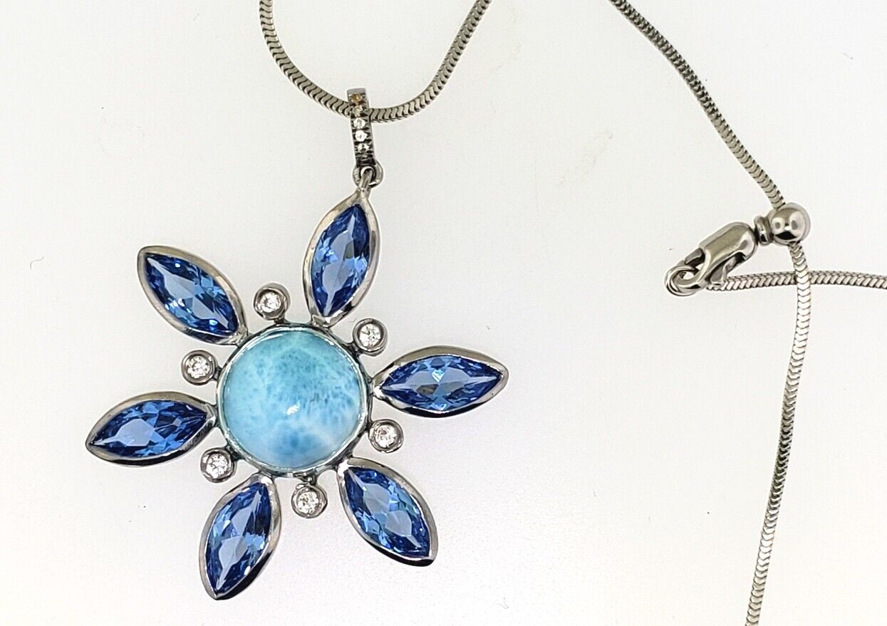 MarahLago Elsa Larimar Necklace, Sterling Silver, Blue Spinel, White Sapphire