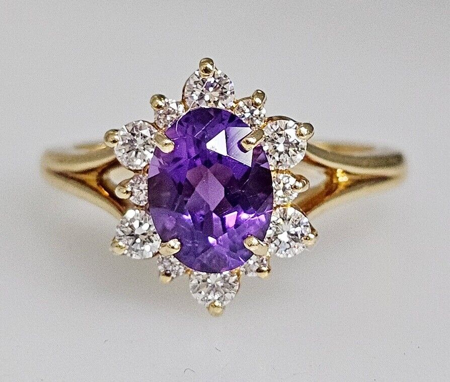 Have one to sell? Sell now Jabel Fine 1.25 ct Oval Amethyst and VS/SI G Diamond 18k Yellow Gold HALO Ring