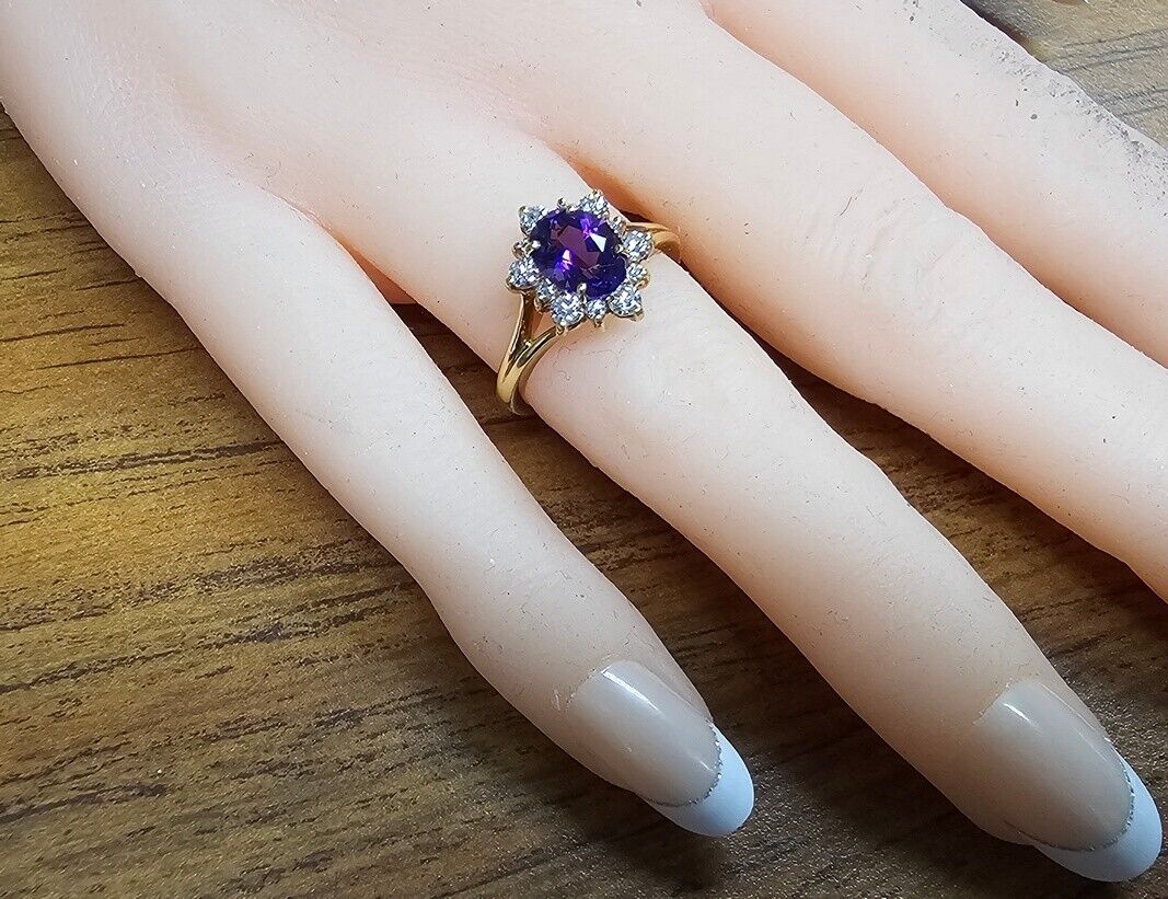 Have one to sell? Sell now Jabel Fine 1.25 ct Oval Amethyst and VS/SI G Diamond 18k Yellow Gold HALO Ring