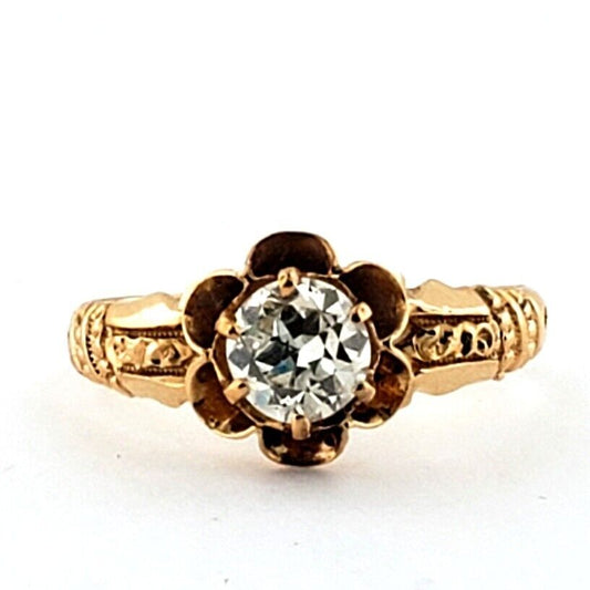 Vintage 1/2 Ct Old Europe Diamond Buttercup Solitaire Ring Rose Gold sz 4.5