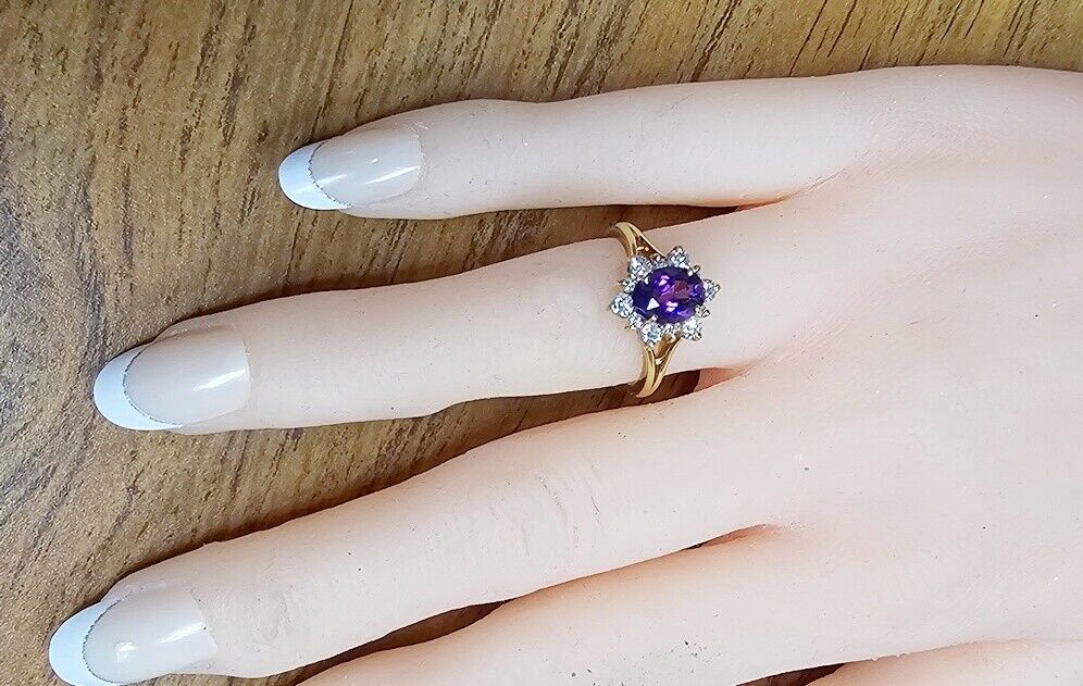 Have one to sell? Sell now Jabel Fine 1.25 ct Oval Amethyst and VS/SI G Diamond 18k Yellow Gold HALO Ring