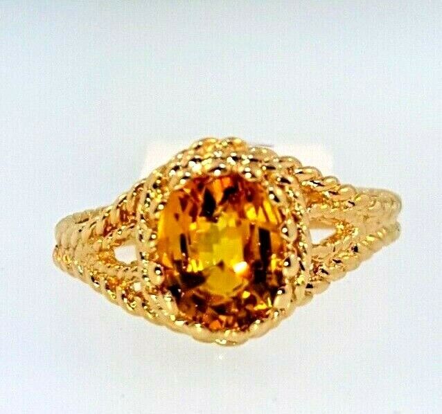 Vintage 14k Yellow Gold 1.00 ct Oval Canary Yellow Sapphire Rope Ring Sz 4.75