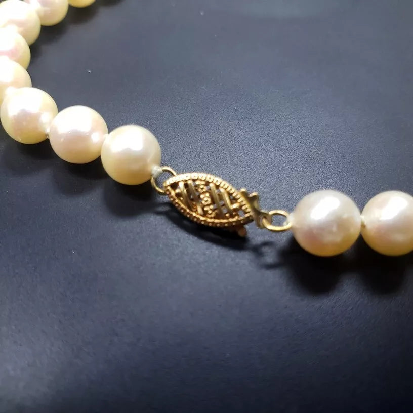 VINTAGE CULTURED 7 mm PEARL NECKLACE W/ 14K SOLID YELLOW GOLD CLASP