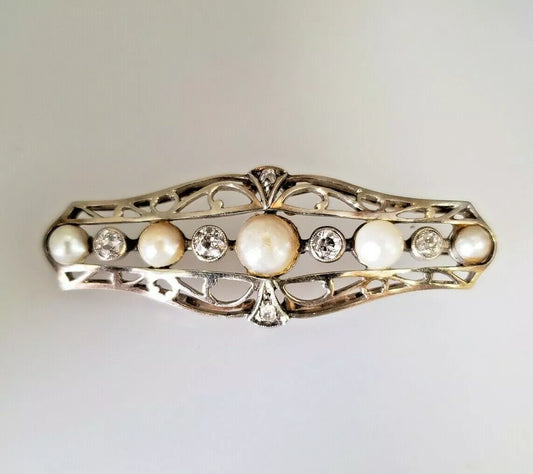 Have one to sell? Sell now Edwardian Old Mine Diamonds & Pearls Platinum 14k Gold Brooch Pin