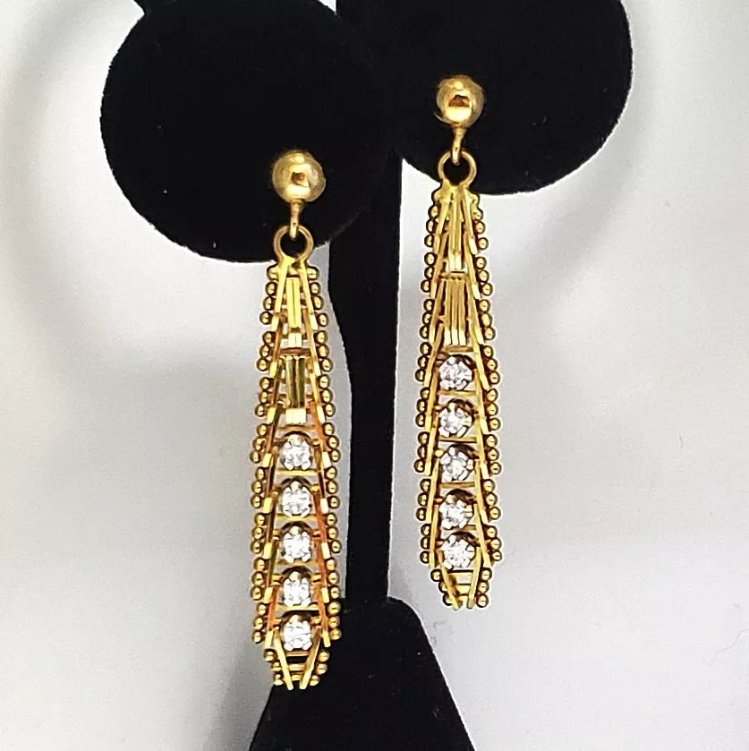 Vintage 18k Yellow Gold and Diamond Mesh Dangle Earrings