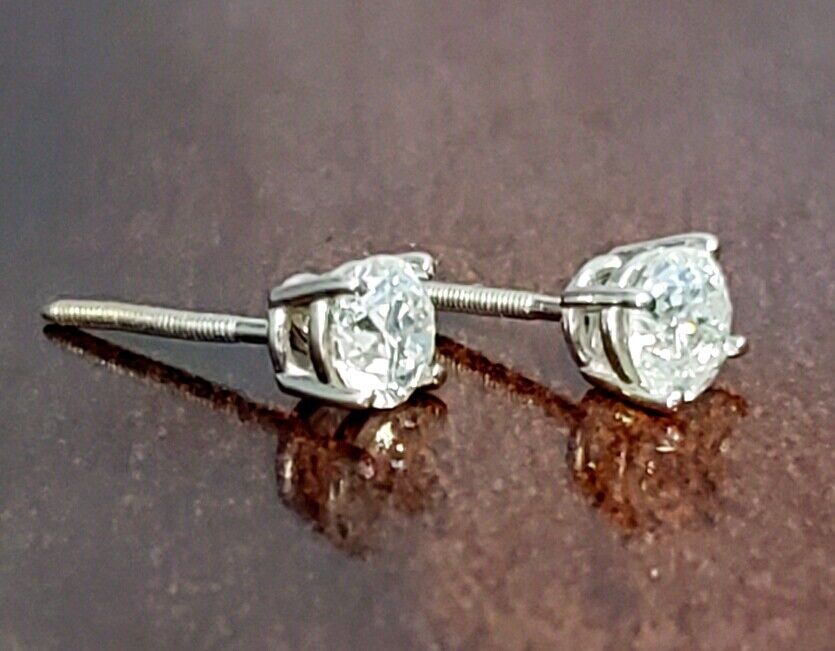 Estate Pair of Round Brilliant Cut Diamond Stud Earrings 14k W Gold .63 Carats