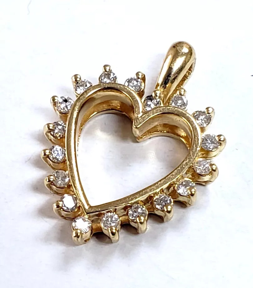 Natural Round Diamond Classic Heart Pendant 1/2ctw Solid 14k Yellow Gold