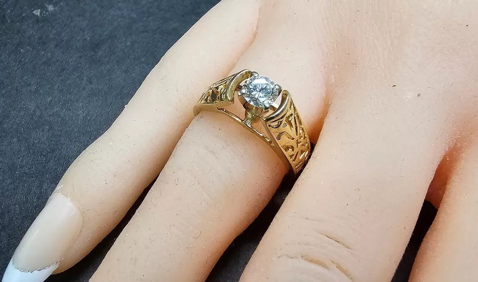 Vintage 1/2 Ct Round Brilliant Diamond Filigree Solitaire Ring Yellow Gold size 6.5