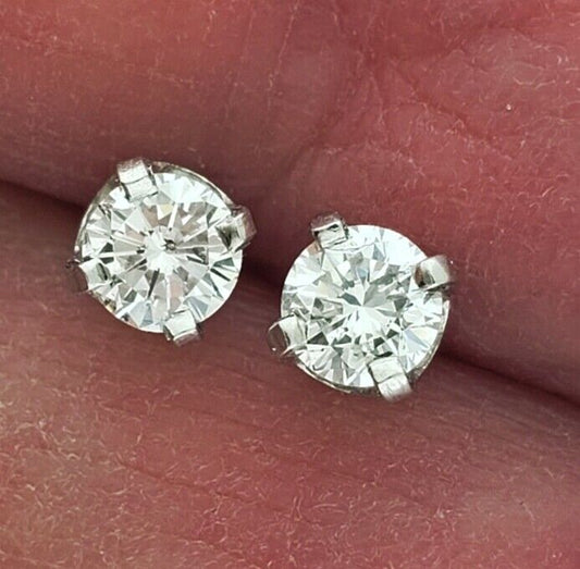 Pair of Round Brilliant Cut Diamond Stud Earrings 14k W Gold 1/2 Carat Total