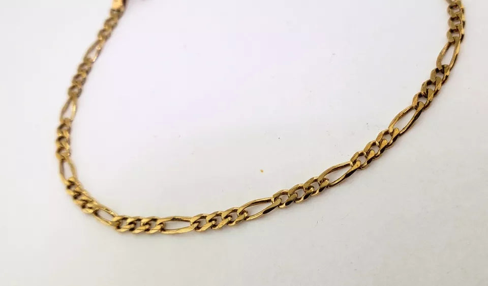 Vintage 9ct 9k Yellow Gold Figaro Link Bracelet 7.25 in 1.8 Grams England