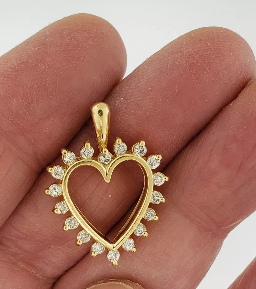 Natural Round Diamond Classic Heart Pendant 1/2ctw Solid 14k Yellow Gold