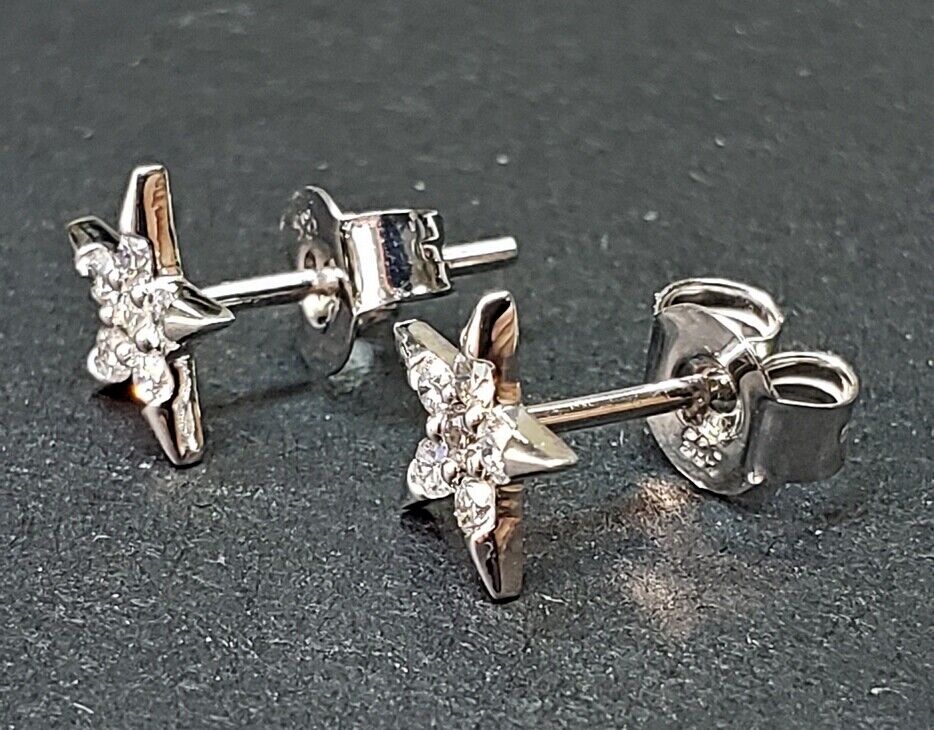 Star Celestial Stud Earring with Diamond in 14k White Gold ( D .22ctw)