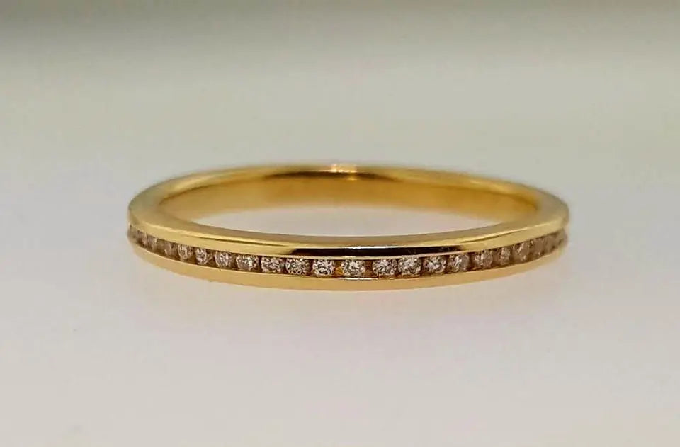 Have one to sell? Sell now 14k Yellow Gold ROUND DIAMOND Wedding Stack Anniversary Eternity Ring Band size 5.75