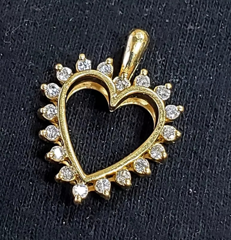 Natural Round Diamond Classic Heart Pendant 1/2ctw Solid 14k Yellow Gold