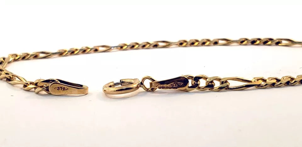 Vintage 9ct 9k Yellow Gold Figaro Link Bracelet 7.25 in 1.8 Grams England